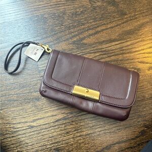 Coach Brown Leather Wristlet with Gold Accents